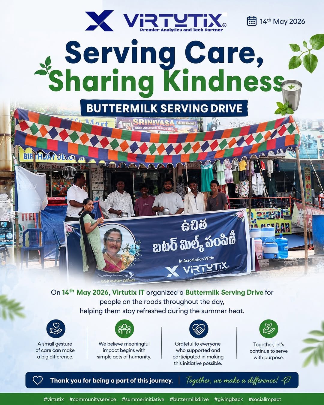 Serving Care, Sharing Kindness: Virtutix IT Buttermilk Serving Drive poster, 14 May 2026