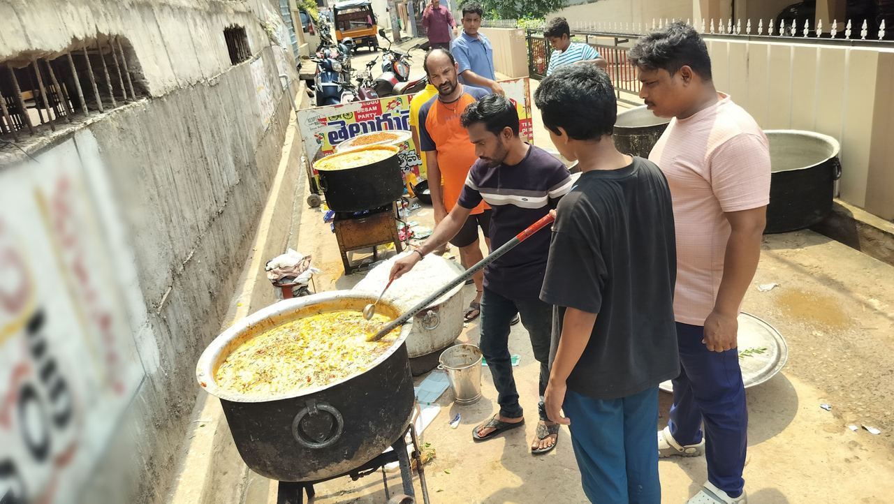 Food being cooked fresh on site for Annadanam