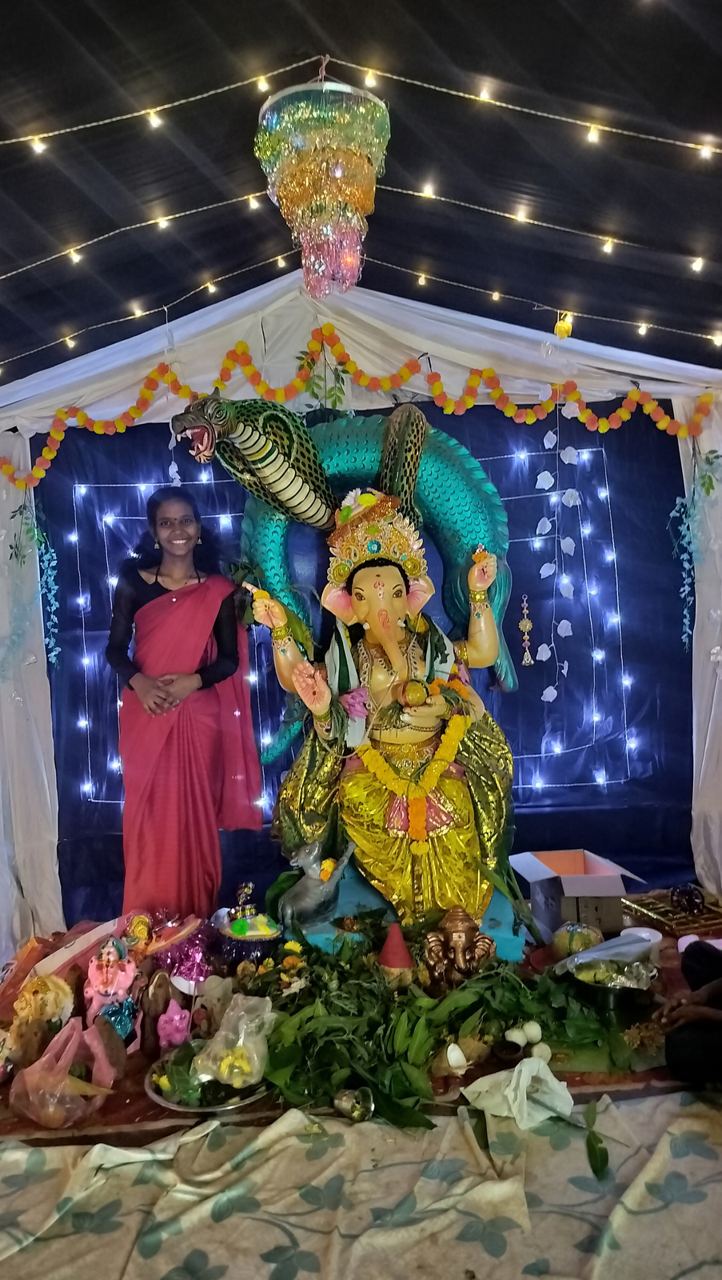 A devotee at the Ganesha pandal